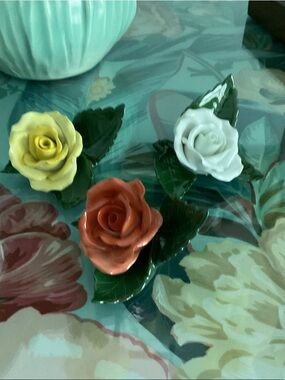 Vintage Herend Porcelain Rose Trio - Yellow, White & Coral Roses